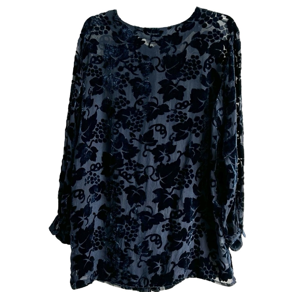 The Limited Velvet Burn Out Floral Blouse Tunic Sz Large Navy Vintage - Picture 3 of 7